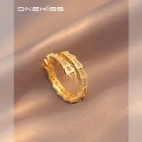 在飛比找蝦皮商城精選優惠-ONEKISS 金色輕奢滿鉆蛇形戒指 幾何個性小眾設計高級感