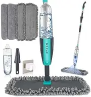 SDARISB Microfiber Spray Mop for Floor Cleaning Wet Dry, 360 Degree Spin Dust Home Kitchen Hardwood Flat Mops with 360ML Refillable Bottle Include 4 Reusable Pads 1 Scrubber and Holder Blue