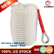 1x 3/4"x200' （19mm*61m）Twisted Three Strand Nylon Anchor Rope Boat White 12592LB