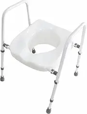 Raised Toilet Seat, Adjustable Height and Width Elevated Toilet Seat with Handles, Commode Chair for Toilet, Extra-Wide Seat, Bedside Commode, White