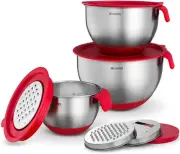 Mixing Bowls with Lids Set - 3-Piece Stainless Steel Nesting Bowls with Grate...