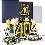 Joyoldelf 40th Birthday Card Pop Up Greeting Cards, 3D Pop Up Card Birthday Greeting Card, Birthday Cards with Envelope for Women Moms Girls Men Friends Romance Gift Card