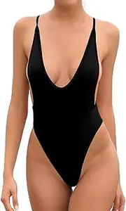 [SHEKINI] Women's One Piece Swimsuit Backless High Cut Thong Swimwear