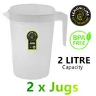 2x Fridge Jugs 2L Water Drink Juice Pitcher Kettle Bottle BPA FREE Clear Plastic