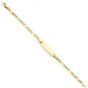 Real 14K Yellow Gold 6" Figaro Chain Child Kid Baby Heart ID Bracelet Boys Girls