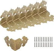 Auvotuis 20Pcs Antique Corner Protectors Decorative Metal Right Angle Box Corner Cover Guards, Vintage Brass Furniture Corner Edge Brackets Hardware with Nails(1 x 0.68inch, Style C)