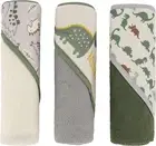Buttons & Stitches Baby Boy 3 Pack Rolled/Carded Hooded Towels in Dino Roar Prin