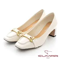 在飛比找momo購物網優惠-【CUMAR】漆皮扁跟高跟鞋(米白色)