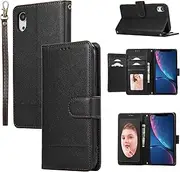 YocoverTech for iPhone X Case,for iPhone Xs Wallet Case[5 Card Slots+a Pocket+Mirror] PU Leather Folio Flip Magnetic Cover-Black