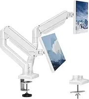 Dual Monitor Desk Mount,Adjustable Gas Spring Double Monitor Mount Holds,32 inches and 19.8 lbs per Screen, Pneumatic Arm Desk Mount, VESA Stand,VESA 75x75 100x100 with C-clamp& Grommet