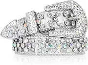 [CowboyGuru] Kids Rhinestone Western Belt for Girls Boys, Cowboy Cowgirl Diamond Studded Bling Leather Belt, 2-silver
