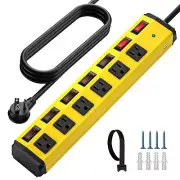 6 Outlet Individually Switched Heavy Duty Power Outlet with 2 USB, 6ft Cord
