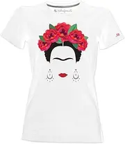 [Blasfemus] Frida Kahlo T-Shirt Offizier mit Rosen und Ohrringen - Wei§