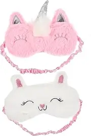 2Pcs Cartoon Sleeping Eye Mask for Women Cute Pattern Eye Covers for Naps Travel Soft Comfortable Light Blocking Design Unicorn