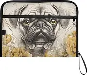 YMXFXP Expandable Filing Folder Pugdog Floral Cute Gold, 13-Pocket Funny Cute Design with Sticky Labels, A4 Letter Size Document Organizer for Office, School, Boys, Girls