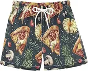 [RPLIFE] Kids Swim Trunks, Toddler Boy Swim Shorts 2t, Pizza Slices Pineapples
