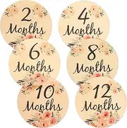 QUMIIRITY 6pcs Wooden Flower Milestone Cards Newborn Baby Monthly Milestone Signs Wall Decorations Baby Set