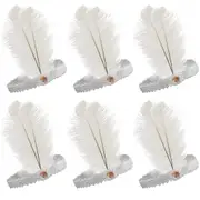6x 1920s FLAPPER HEADBAND Headpiece Feather Sequin Charleston Costume Party BULK - White