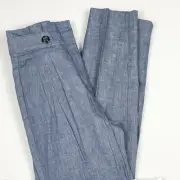 NWT Ann Taylor Blue Fake Denim Linen High Waist Work Pants Elastic Waist Sz 0