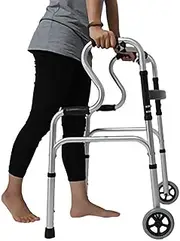 Foldable Height Adjustable Elderly Walking Trolley Mobility Aid with 2 Wheeled for Seniors Adult for Elderly Disabled Shorter Person Silver (Color : Silver) Interesting