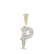 10K Two-tone Gold Mens Round Diamond P Initial Letter Charm Pendant 5/8 Cttw