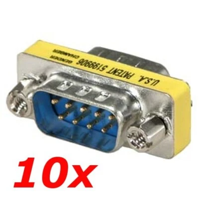 10 PACK DB9 D-SUB 9-Pin RS232 Serial Male to Male Gender Changer Coupler Adapter