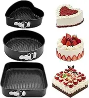 3Pcs Cake Pan Set, Heart Round Square Leakproof Nonstick Cheesecake Pans with Removable Bottom Stainless Steel Bakeware, Removable Bottom Leakproof Cake Pan for Baker & Baking Enthusiast
