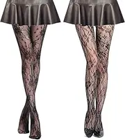 [MengPa] Women's Fishnets Tights High Waist Stockings Sexy Party Pantyhose 2Pcs(2Pcs-Patterned-Flower) 2444-44-48