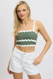 Green Crop Top Sleeveless Shirred Back - Size 16, Women's Top