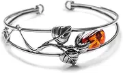 HENRYKA Baltic Amber and Solid 925 Sterling Silver English Rose Adjustable Bangle Bracelet | Flower Jewellery | Gift for Her Wife, 7 inches, Sterling Silver, Amber