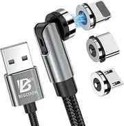 Bigcoon Magnetic Charging Cable 6.6FT,3 in 1 Nylon Braided Magnetic Phone Charger,Compatible with Micro USB,Type C,iOS and Most Devices (Black)