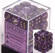 Chessex Dice d6 Sets: Vortex Purple with Gold - 12mm Six Sided Die (36) Block of Dice