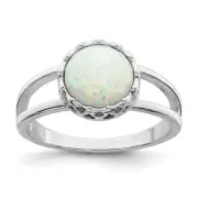 Sterling Silver Rhodium-plated Round White Lab Created Opal Inlay Ring Size 7