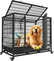 SFTORMAS 38" Heavy Duty Dog Crate,Robust Stable Dog Kennel,Suitable for High Anxiety Escape Proof Dog Crate,Two-Door Design Small Dog Crate with Locking Wheels,for Small Dog,Black.