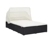 2-Person Sunbed with Cushion Poly Rattan Black
