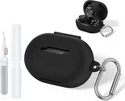 for Bose New QuietComfort Earbuds (2024) Case Cover with Cleaning Kit, Soft Silicone Protective Earbuds Case with Carabiner, Logo and Front LED Visible (Black)