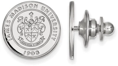 14K White Gold James Madison University Crest Lapel Pin by LogoArt