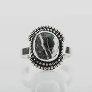 Size 8.5 White Buffalo Gemstone Ring | Black & White Stone In Sterling Silver