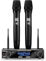 Wireless Microphone, Metal Professional UHF Wireless Dynamic Coil Handheld Microphone System, Dual Channel, Suitable for Home Karaoke, Meetings, Parties, Churches, DJs, Weddings, Home KTV Sets