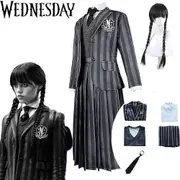 Wednesday Addams Deluxe School Uniform Outfit Cosplay Fancy Dress Costume Women Halloween Carnival Party Vintage Role Play Suit -NMAOV Only Fancy D...
