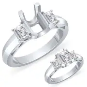 0.50Ct F VS2 Emerald Three Stone Setting Diamond Anniversary Ring 14k White Gold
