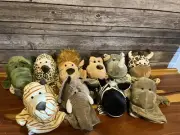 10 Piece Set Plush Animal Hand Puppets Zoo Safari Pretend Play Bin#1
