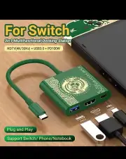 Nintendo Switch OLED 3-in-1 Type-C Hub Adapter USB-C to USB 3.0 HDMI Green/Gold