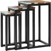 Nesting Table Set of 3, Stackable Tables Side Tables Coffee Tables End Tables Nesting Tables 3 pcs Solid Teak Wood and Polyresin