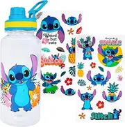 Silver Buffalo Lilo and Stitch Tropical Flowers Twist Spout Plastic Water Bottle with Stickers You Stick Yourself, 32 Ounces