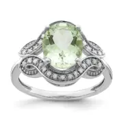 Sterling Silver Rhodium Diamond & Green Quartz Ring Size 6 for Women 3.17gm