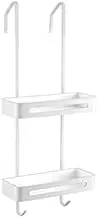 Over The Door Shower Caddy Organizer Rack with Rust Proof Hooks Hanging Shower Caddy with Storage Basket Bathroom Shelves Drill Free Installation (White)