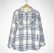 Thread & Supply Plaid Blue Shacket Button Jacket Size Large NWT