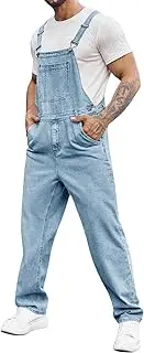 [Runcati] Men's Denim Dungarees Jeans Work Trousers Summer Streetwear Jeans Casual Adjustable Straps Jumpsuit