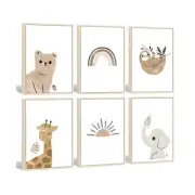 Boho Rainbow Nursery Art Set - 6 Framed 12x16 Inch Animal & Rainbow Prints, N...